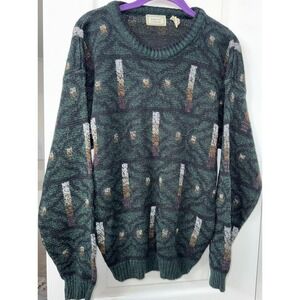 Vintage Bugle Boy Sweater Mens Medium Blue‎ Geometric Knit Pullover Crewneck 90s